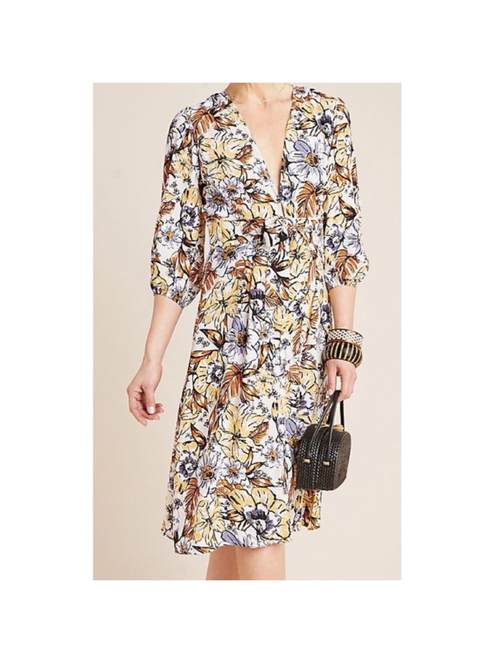 Faithfull the brand Anthropologie Chloe floral midi dress size 4 small